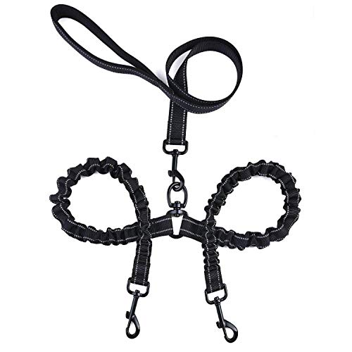NYKKOLA Dual Double Handle Dog Leash Shock Absorbing Bungee Standard Leash with Padded Handles for Small/Medium/Large/X Large Dogs (4-6 Feet)