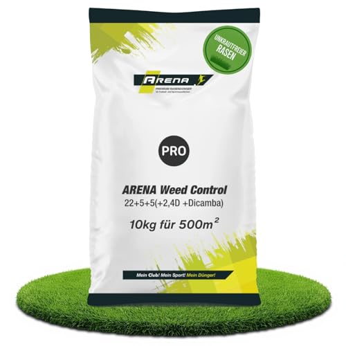 ARENA Rasendünger mit Unkrautvernichter 500m² I 2 in 1 Dünger mit Langzeitwirkung gegen Unkraut I ideal für Frühjahr und Sommer I Weed Control