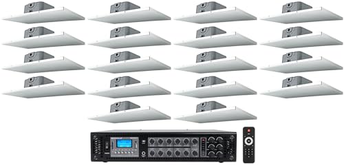 Rockville Office/Restaurant Audio Kit: 18 2' X 1' Drop Ceiling Tile Speakers Bundle with Amp (19 Items)