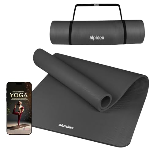 ALPIDEX Esterilla Yoga Gruesa 1,5 cm Colchoneta Antideslizante 3 Tamaños E-Book Tapete Gymnasia...