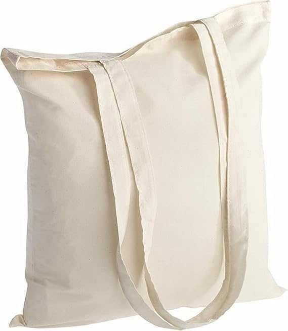 Hyper Mart Pack of 1/3/5/10/25/50/100 Cotton 5oz(150gsm) Eco friendly Plain Natural Reusable Shopping Tote Bags Eco Friendly Long Handle (10)