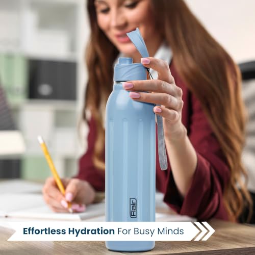 Image of FLAIR Arrow 900 Stainless Steel Water Bottle Set of 2 (650 ml Each), Blue, Hot & Cold, Leakproof, BPA-Free, ISI Certified, Stainless Steel Bottle for Office, Gym, Travel, Trekking & Outdoor Sports