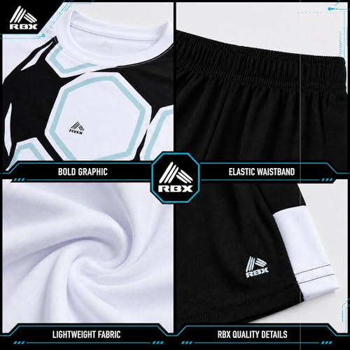 Image of RBX Boys Athletic Shorts Set - 2 Piece Active Performance Graphic Tees and Mesh Gym Shorts for Boys With Elastic Waistband