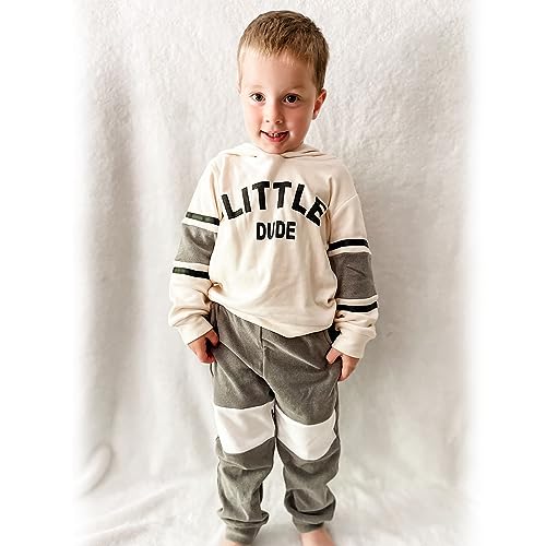 HINTINA Toddler Little Boy Letter Print Hooded Sweatsuit Outfits Long Sleeve Sweatshirt Jogger Fall Winter Clothes Set3