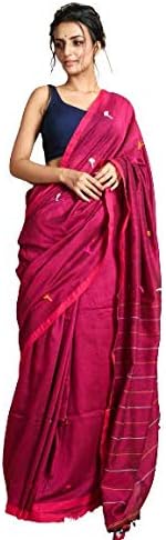レディース ピュア コットン サリー ブラウス付き、ピンク、ワンサイズ