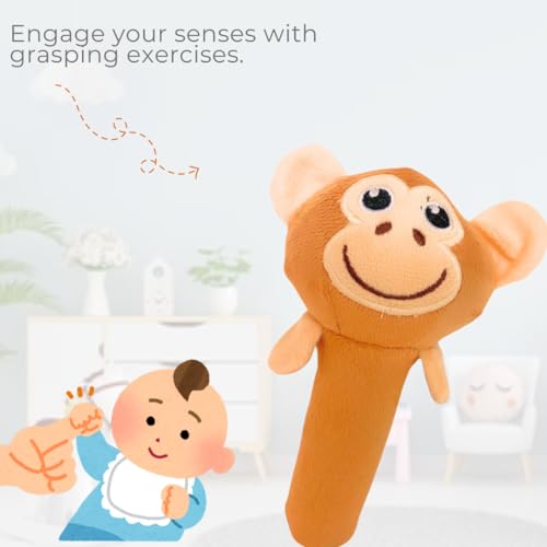 Image of Storio Premium Plush Soft Monkey Face Rattle Soft Toy with Squeeze Handle for Squeaky Sound (Pack of 2)