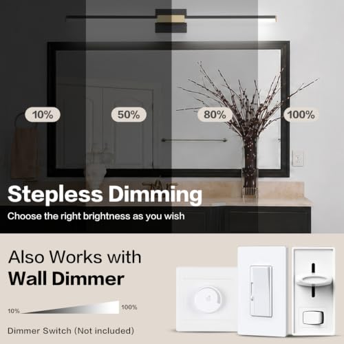 Image of SOLFART Vanity Lights for Bathroom 40-Inch: Black and Gold Dimmable Bathroom Light Fixtures Over Mirror, Built-in Dimmer, Thickened Aluminum Body, 360 Degree Rotation, ETL IP44