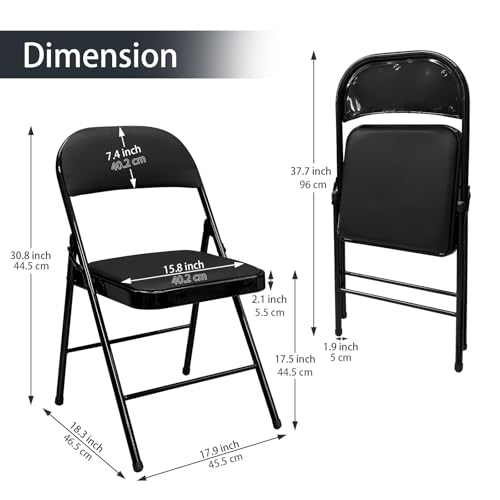 Dining Folding Chairs,4 Pack Foldable Chair with Vinyl Padded Seat,Metal Frame,Folding Black Chairs for Outdoor & Indoor Office Party Dining Meetings Wedding Events-Black. image 4