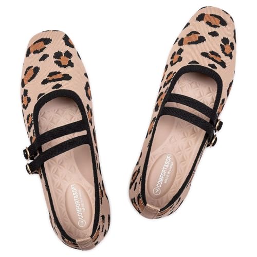 Image of Frank Mully Women's Flats Square Toe Mary Jane Shoes Ballet Flats with Strap Comfortable Slip On Knit Shoes Dressy Casual