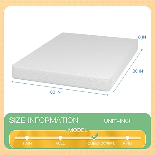 Image of PayLessHere 8 inch Queen Memory Foam Mattress Cooling Gel Green Tea Infused Mattress,Fiberglass Free,CertiPUR-US Certified,Breathable Bed Mattress for Cooler Sleep Supportive,White Queen