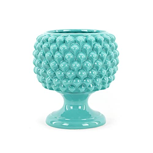 Ø cm 24; H cm 25 CEAR ceramiche - Mezza pigna colore Acquamarina, pigna portavaso, portaoggetti, svuotatasche, portadolci in ceramica siciliana di Caltagirone H cm 25