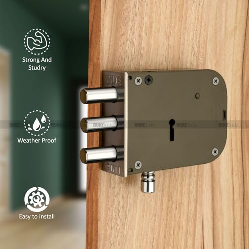 Image of DUKE Bullet 2-1 100MM Heavy Main Door Lock with 3 Solid Bullet & 6 Levers Lock 100mm Double Action Locking with 2 Chrome Finish Keys Grey