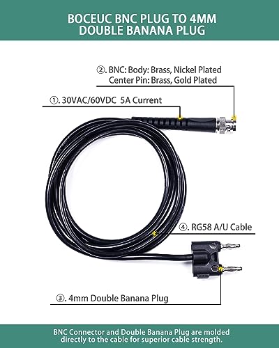 Image of BNC Test Leads, BNC to Male Double Stacking Banana Plug, Nickel-Plated Finish, Black