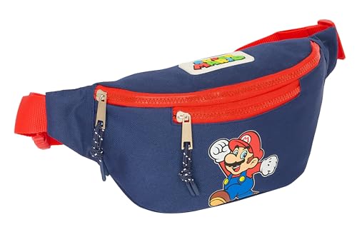 Super Mario World - Riñonera con Bolsillo Exterior, Ideal para Jóvenes y Niños de Diferentes Edades, Cómoda y Versátil, Calidad y Resistencia, 23x9x12 cm, Color Azul Marino