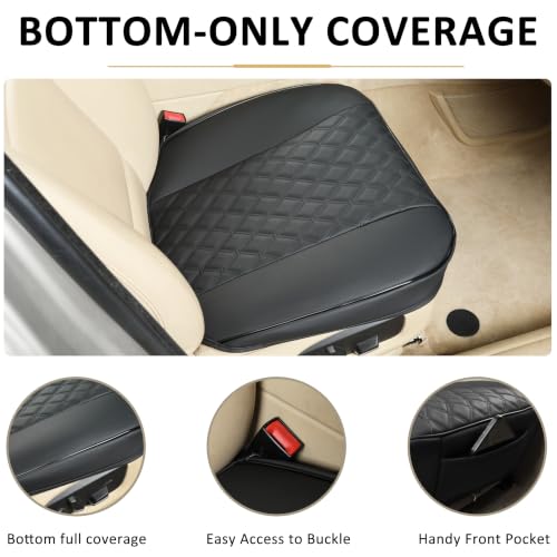 Image of Black Panther 1 Pair PU Car Seat Covers, Front Seat Bottom Protectors Compatible with 95% Vehicles,Diamond Pattern Embroidery, Anti-Slip (W 21.26''xD 20.86 inch) - Black