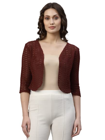 Image of Style Quotient Women Cotton self Design lace Crop Open Front Shrug