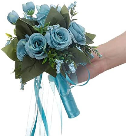JstDoit Bridal Bouquet for Brides Bridesmaids, Wedding Bouquets with Ribbon Holding Flowers Artificial Rose Flowers for Wedding Valentine's Day Church Party