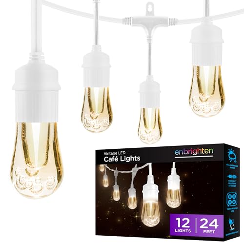 Enbrighten 35646 Vintage String Lights, 24ft, White Cord, 24 Feet