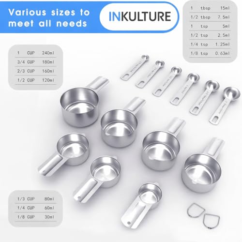 Image of Measuring Cups and Spoons Set (13 Pieces), 18 /8 Stainless Steel, Stackable, Engraved Marks, Dishwasher Safe, Kitchen Baking Tools