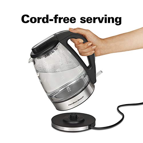 Hamiton Beach 40864C Glass Electric Kettle, 1.7 Liter Capacity, Automatic Shutoff, Cord-Free Design, Stainless Steel - Image 5