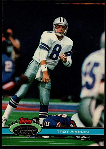 1991 Stadium Club Football 228 Troy Aikman Dallas Cowboys Official NFL Trading Card From The Topps Company in Raw (NM or Better) Condition