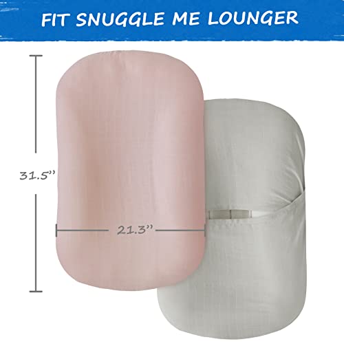 Muslin-Baby-Lounger-Cover-2-Pack-Compatible-with-Snuggle-Me-Infant-Padded-Loungers-Newborn-Organic-Cotton-Bamboo-Removable-Slipcover-Babynest-Cover-for-Boys-Girls-Grey-Pink