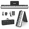 BESFAN 88 Key Folding Piano Keyboard, Portable Semi-Weighted Digital Piano with MIDI Support, Built-in Speakers, Rechargeable Battery, Travel Piano for Beginners