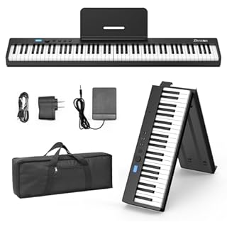 BESFAN 88 Key Folding Piano Keyboard, Portable Semi-Weighted Digital Piano with MIDI Support, Built-in Speakers, Rechargeable Battery, Travel Piano for Beginners