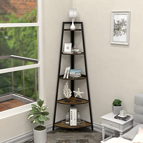 Wtz Corner Shelf, 5 Tier Bookshelf, 70.8 Inch Tall Bookcase, Open Ladder Book Case, Modern Bamboo Corner Storage Bookshelf Stand In Living Room, Bedroom, Office, Kitchen, Brown #TOP6
