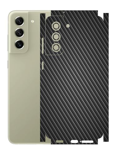 Image of AtOdds - Full Body Back Screen Guard Protector Film - 3D Textured Lamination Wrap Skin Sticker Compatible with Samsung Galaxy S21 FE | Scratchproof Matte Finish (Design - Black CF)