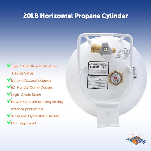 Flame King YSN201HZL 20-LB Steel Horizontal Propane Tank Cylinder for Fire Tables, Fire Pits, Patio Heaters, Barbeques, RVs, and Truck Campers
