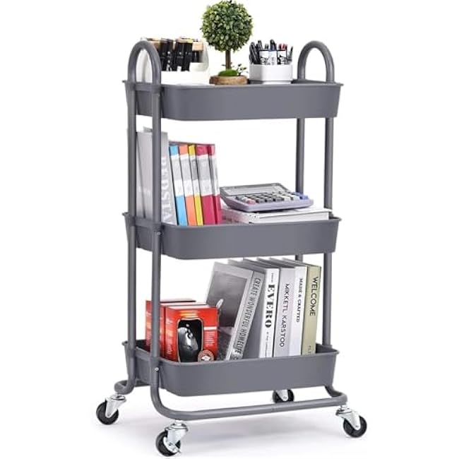 ´¢Îï³µ 3-Tier Locking Wheel Utility Cart - Mobile Storage Organizer with Brake Casters, Versatile Serving Trolley for Kitchen, Living Room, Office, Home Use, Heavy Duty Rolling Organizer-Q2xWyojQ