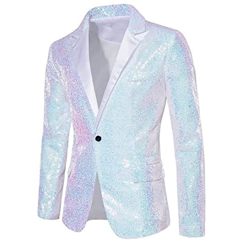 HAOLEI Mens Shiny Sequin Blazer Jacket Cover