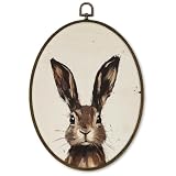 cvjutf Vintage Bunny Easter Wall Art Decor Framed, Retro Rustic Bunny Cottagecore Oval Wall Decor Decorations, Farmhouse Neutral Rabbit Spring Canvas Prints Art for Baby Room Nursery Bedroom, 8.7x11.3In