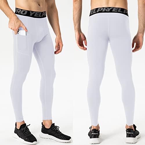 White Compression Pants Men Sports Tights, Cool Dry Leggings Base Layer Bottoms For Running Workout Yoga Basketball #TOP1