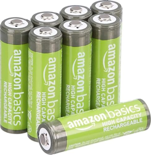 Amazon Basics paquete de 8 baterías AA NiMH recargables, 2400 mAh, 1,2 V, se recargan hasta 400 veces, precargadas