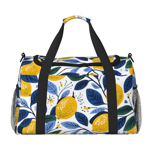 Lemon Blue Leaf Branch Duffle Bag Foldable Travel Tote Bag Carry On Large Weekender Overnight Bags Waterproof Gym Bag For Women Men2