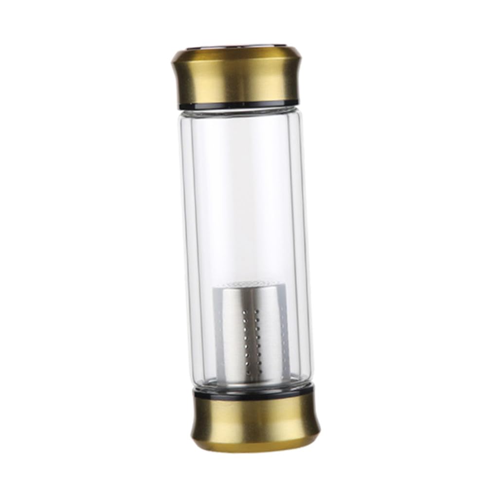Kichvoe Tazza da Viaggio Termica Doppio Strato 320ml in Vetro Resistente al Calore con Infusore e Custodia Antigoccia per Ufficio e Casa Colore Oro