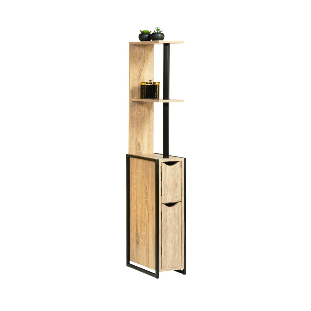 FACILITYS Mueble WC Efecto Madera y Metal Tipo Industrial, para Baño, Negro