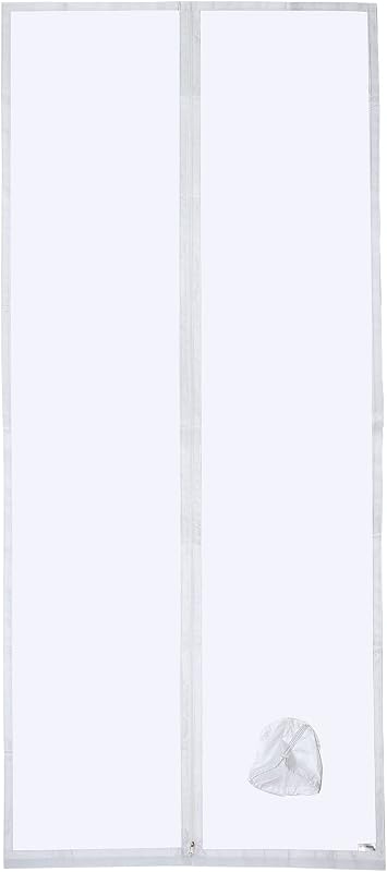 HOOMEE Ajtótömítés Mobil Klímákhoz Kipufogócső Hosszabbítóval, Zipzáras Fehér Tömítőfólia 90x210 cm