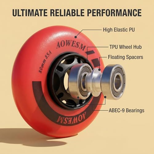 AOWESM Inline Skate Wheels 80mm 76mm 72mm 85a Outdoor Indoor Roller Blade Wheel Black Blue Red Roller Hockey Replacement Wheels w/Bearings ABEC-9 and Floating Spacers (8-Pack) (Blue, 80mm) - Thumbnail 3
