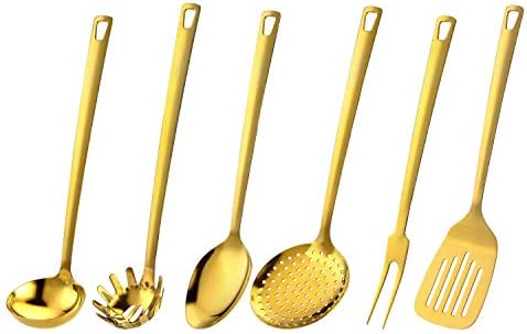 Amazon.com: Gold Kitchen Utensils Set - 18/10 Stainless Steel Cooking Tools, 15" All Metal ...