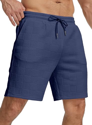 VOLTEXUS Kurze Hosen Herren Stretch Bequeme Sommer Freizeit Elastische Taille mit Kordelzug Taschen Atmungsaktiv Leicht Blau 3XL