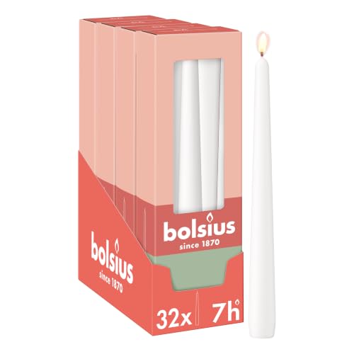 Bolsius Essentials – Velas lisas de punta - blanca – 24,5 cm – 32 unidades – Velas decorativas – Sin aceite de palma