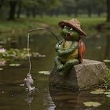 Elenon Fishing Turtle Garden Statue, 9' Turtle with Pole Decor for Koi Pond Waterfalls, Adorable Flower Bed Outdoor Yard Patio Art Decorative Sculptures Table Ornament