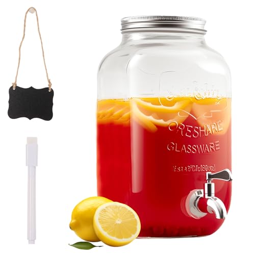 Dispenser per bevande in vetro, da 4 litri, trasparente, con rubinetto in acciaio inox, durevole e robusto, per barbecue, picnic, feste in piscina (trasparente)