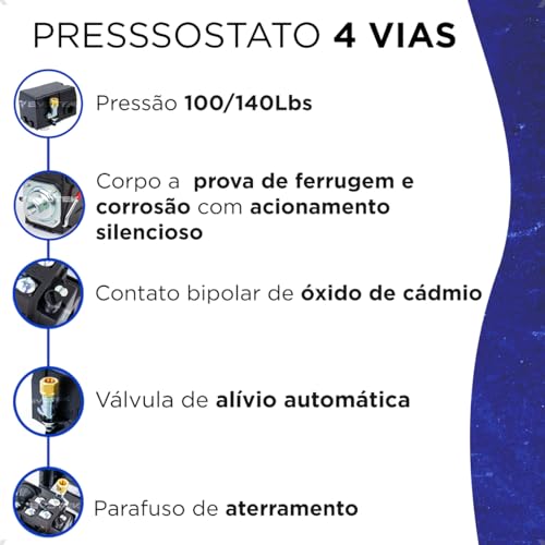 Pressostato Alavanca Média Pressão 100/140 PSI 4 Vias