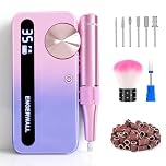 ENGERWALL 35,000 RPM Professional Electric Nail Drill, Rechargeable Cordless E-File for Acrylic and Gel Nails, LCD Display, 7 Bits & 56 Sanding Bands, Portable Manicure & Pedicure Kit (Pink-Blue)