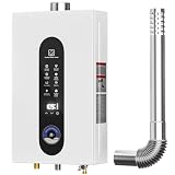 Natural Gas Tankless Water Heater, 14L On Demand Water Heater with LED Display, Indoor Installation Max 3.7GPM, 95540BTU Gas Tankless Water Heater for Bathroom Kitchen