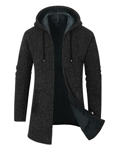 UMIPUBO Cazadora Hombre Invierno Abrigo Largo Chenier Gabardina Cremallera Sudaderas con Capucha Gruesa Forro de Felpa Chaqueta Cardigan(Negro,XL)